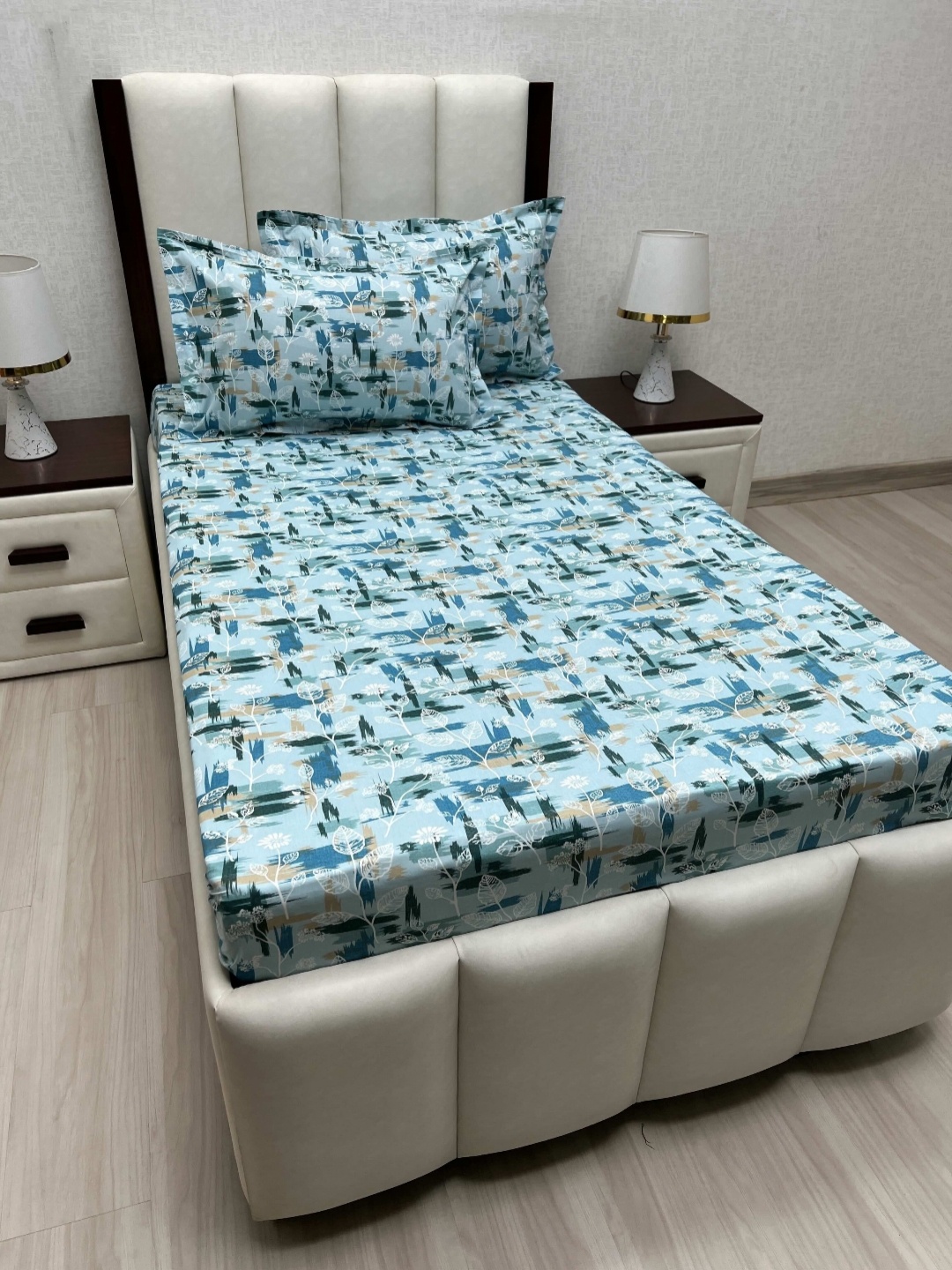 

Pure Decor Cotton Single Bed Size Bedsheet With 2 Pillow Covers 1.73m X 2.36m, Blue