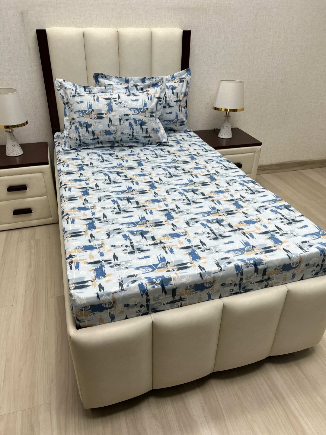 

Pure Decor Cotton Single Bed Size Bedsheet With 2 Pillow Covers 1.73m X 2.36m, Blue