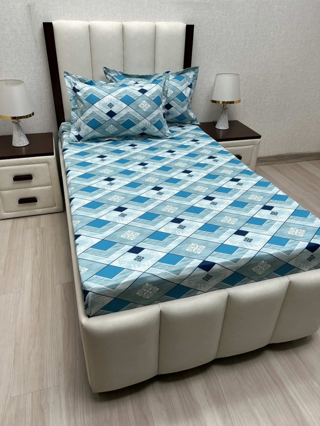 

Pure Decor Cotton Single Bed Size Bedsheet With 2 Pillow Covers 1.73m X 2.36m, Blue