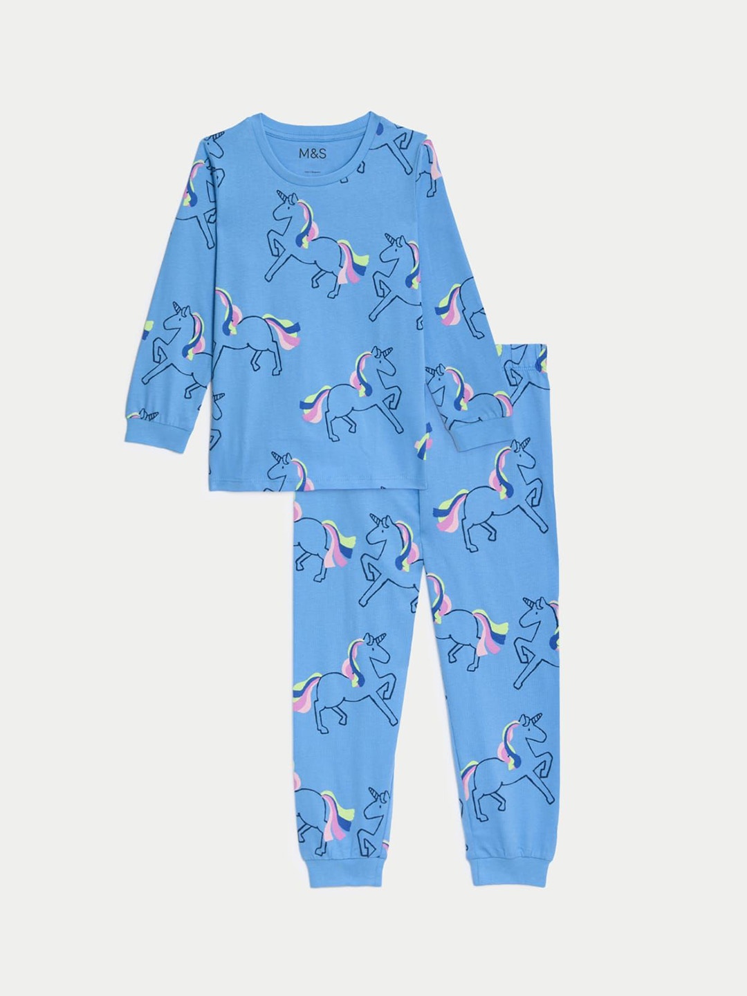 

Marks & Spencer Girls Pure Cotton Printed Night suit, Blue
