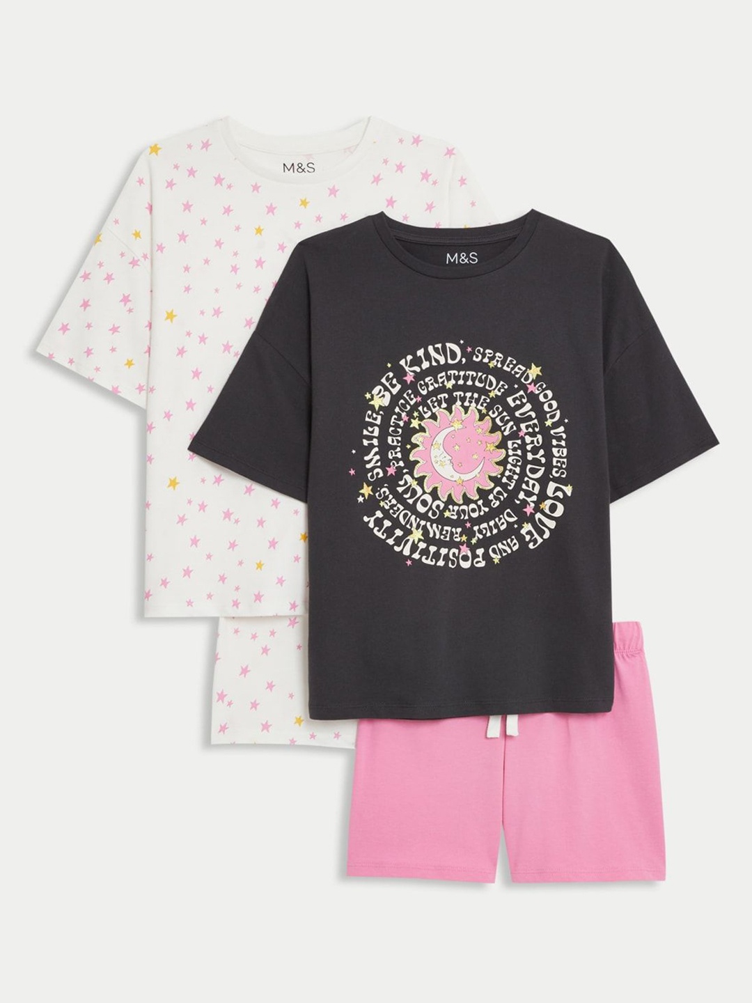 

Marks & Spencer Girls Pack Of 2 Printed Pure Cotton Night suit, Black