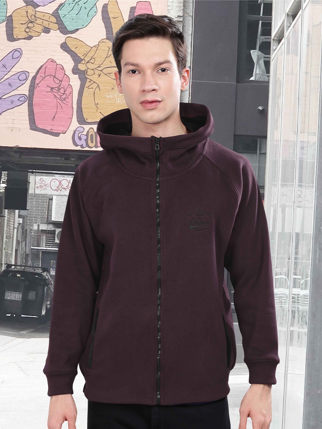 

STELLERS Men Front-Open Sweatshirt, Burgundy