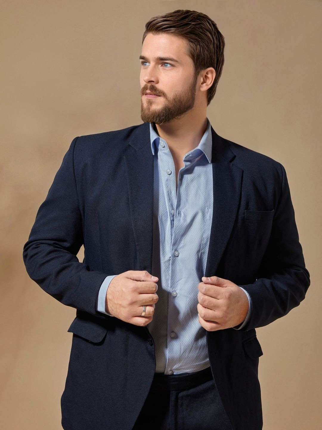 

Aldeno Men Self Design Muscle Fit Spread Collar Textured Cotton Formal Shirt, Blue