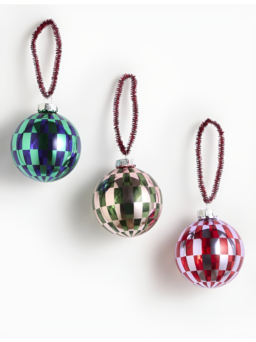 

Marks & Spencer Green & Blue 3 Pieces Checkerboard Glass Baubles