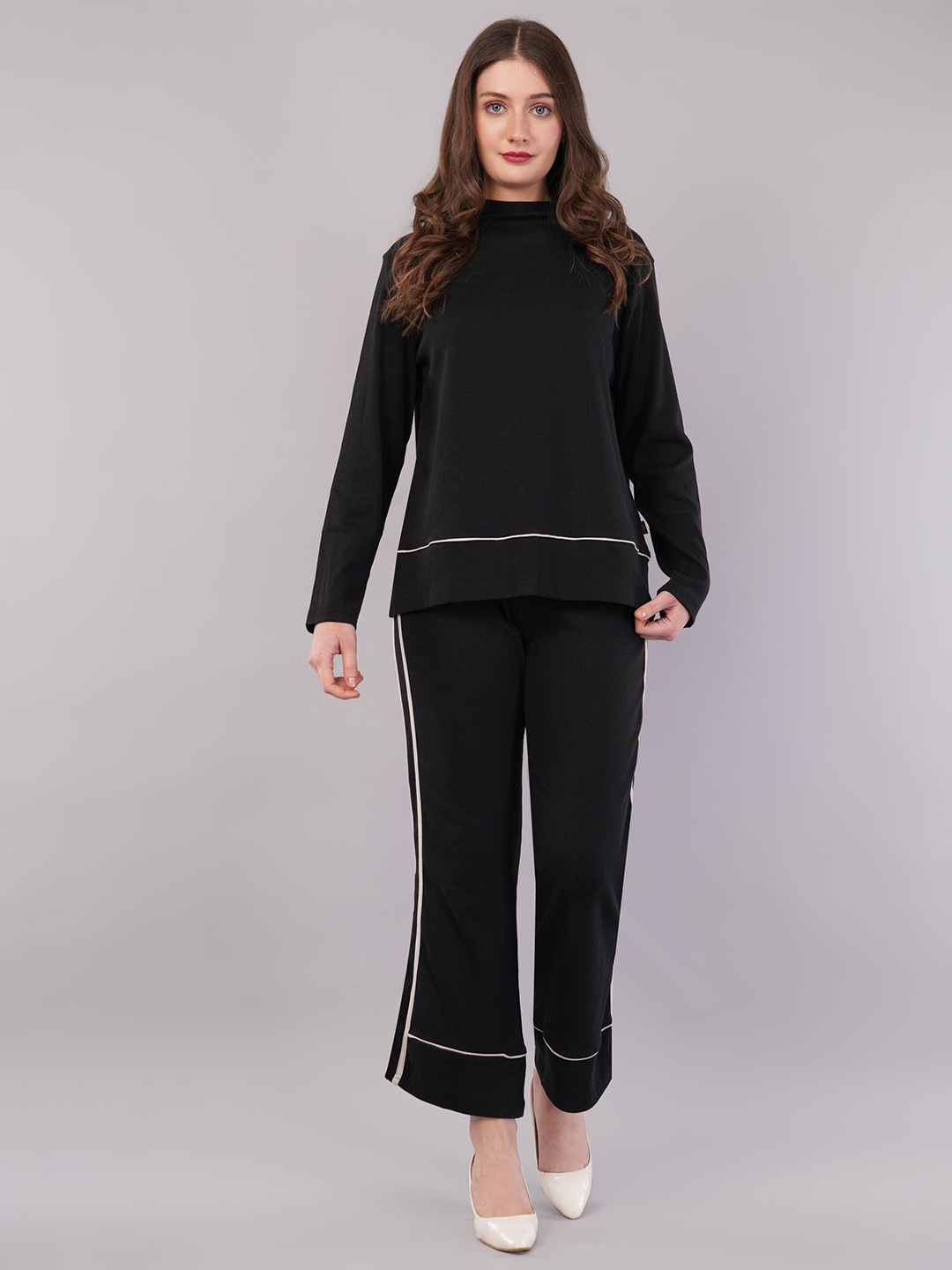 

Nimble High Neck Long Sleeves Pure Cotton Sweatshirt With Trouser, Black