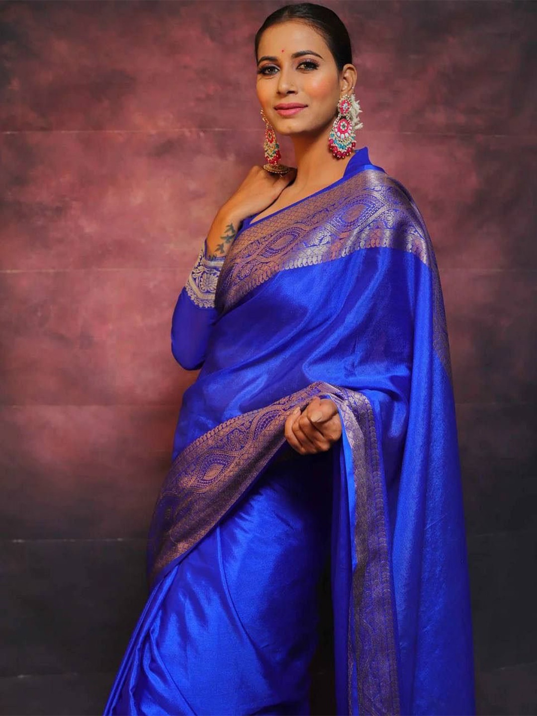 

ZIBLON Woven Design Zari Banarasi Saree, Blue
