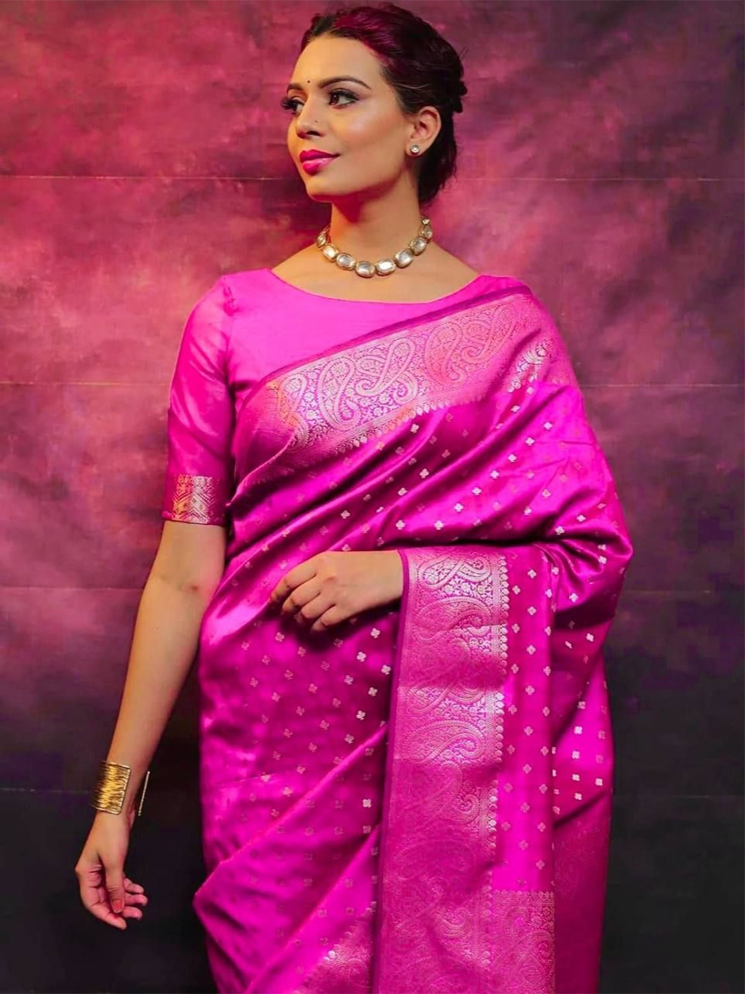 

ZIBLON Woven Design Zari Banarasi Saree, Pink