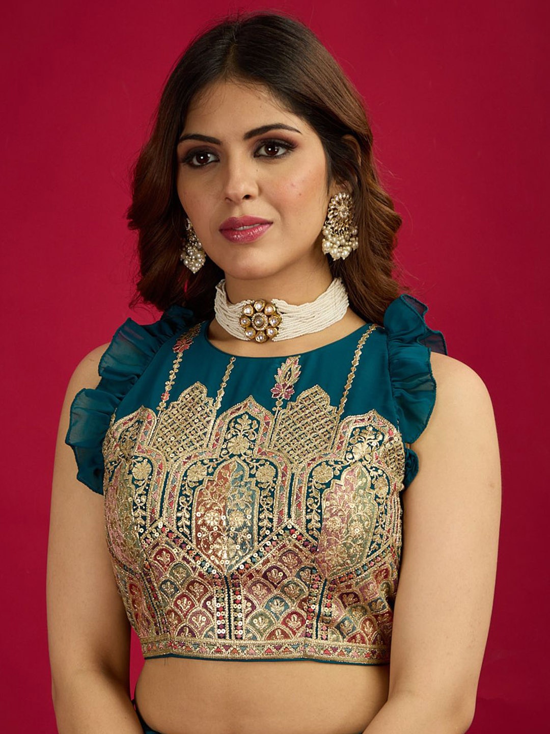 

Ethnovog Embroidered Sleeveless Saree Blouse, Blue