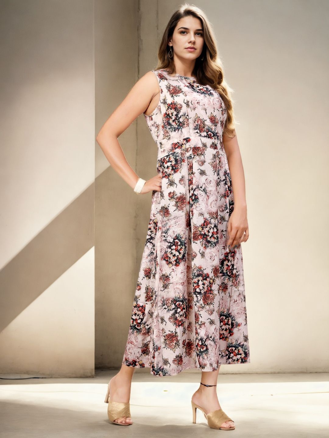 

Bucciato Private Limited Women Floral Printed Fit & Flare Midi Dress, Grey