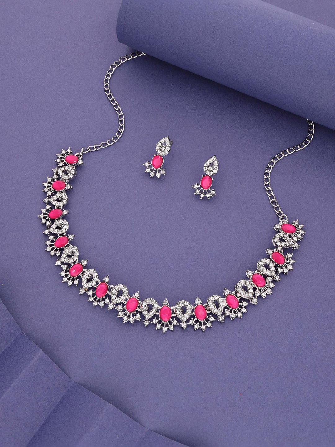 

Lyriss Silver-Plated Stone-Studded Jewellery Set