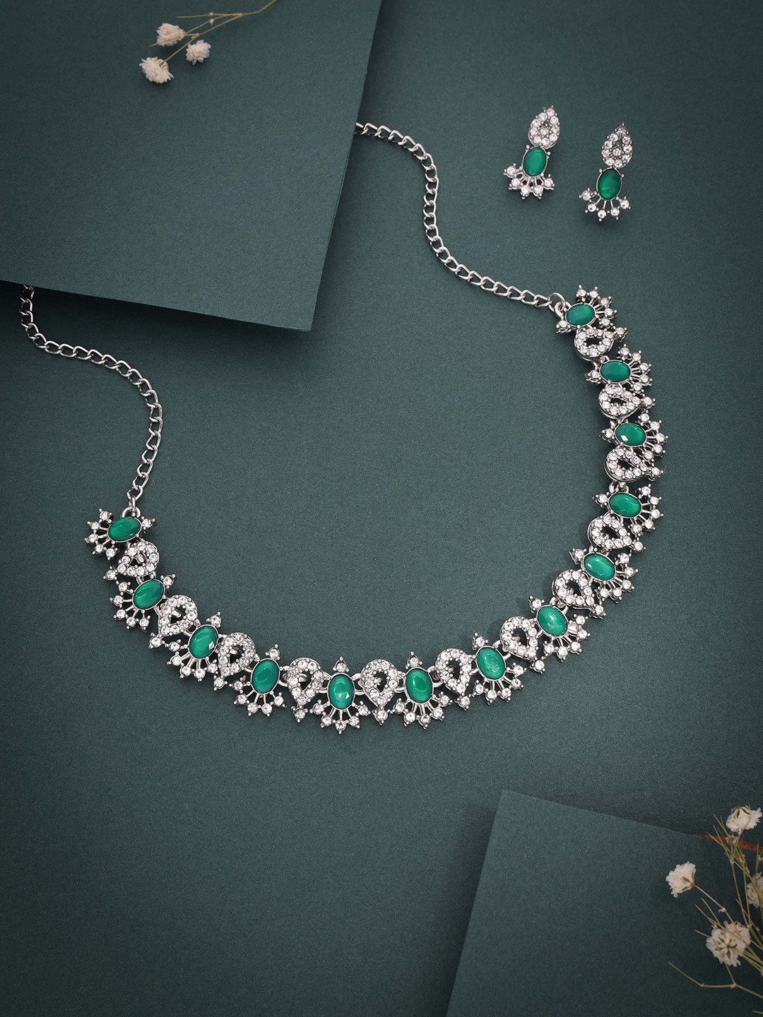 

Lyriss Silver-Plated Stone-Studded Jewellery Set