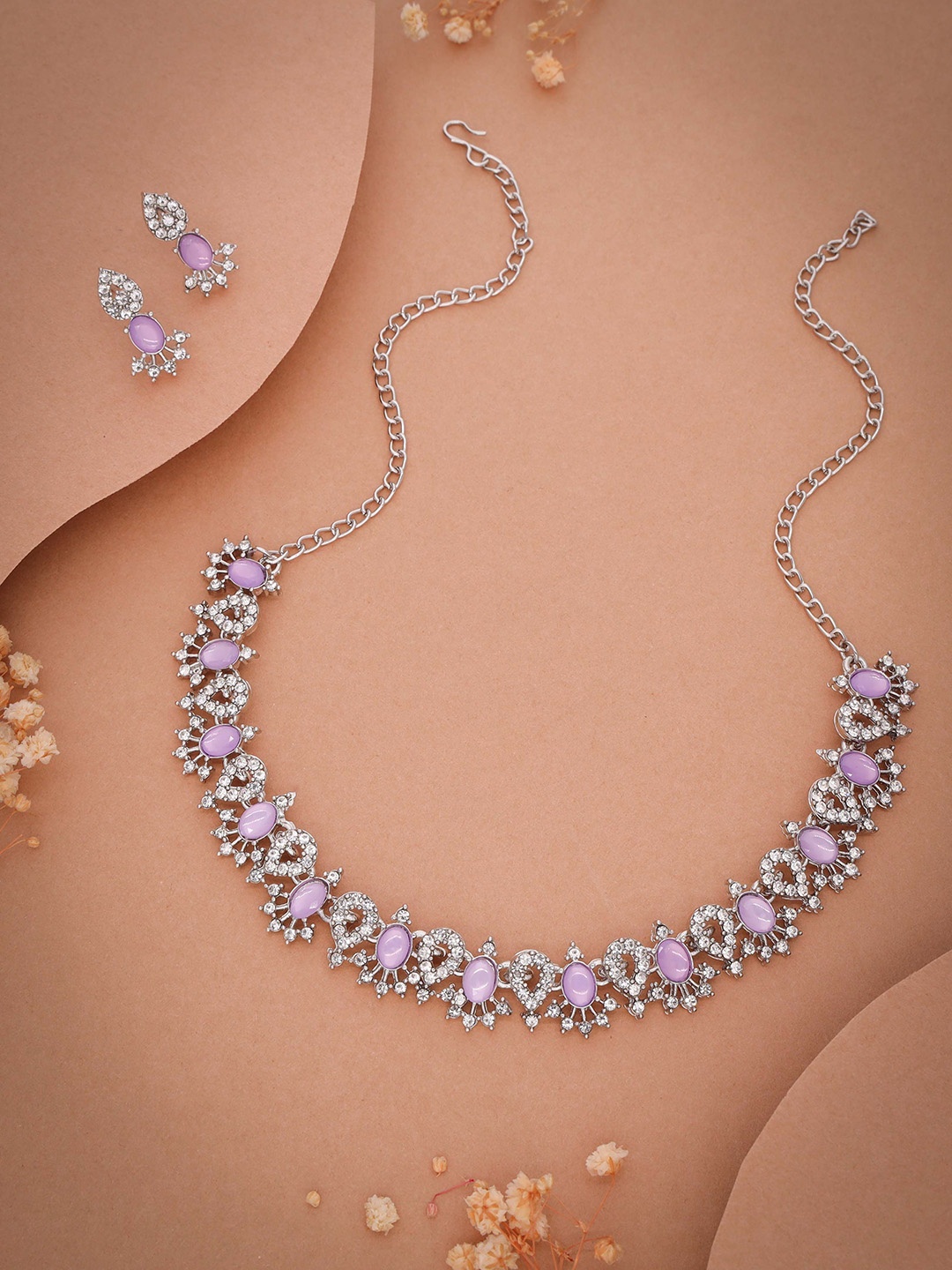

Lyriss Silver-Plated Stone-Studded Jewellery Set