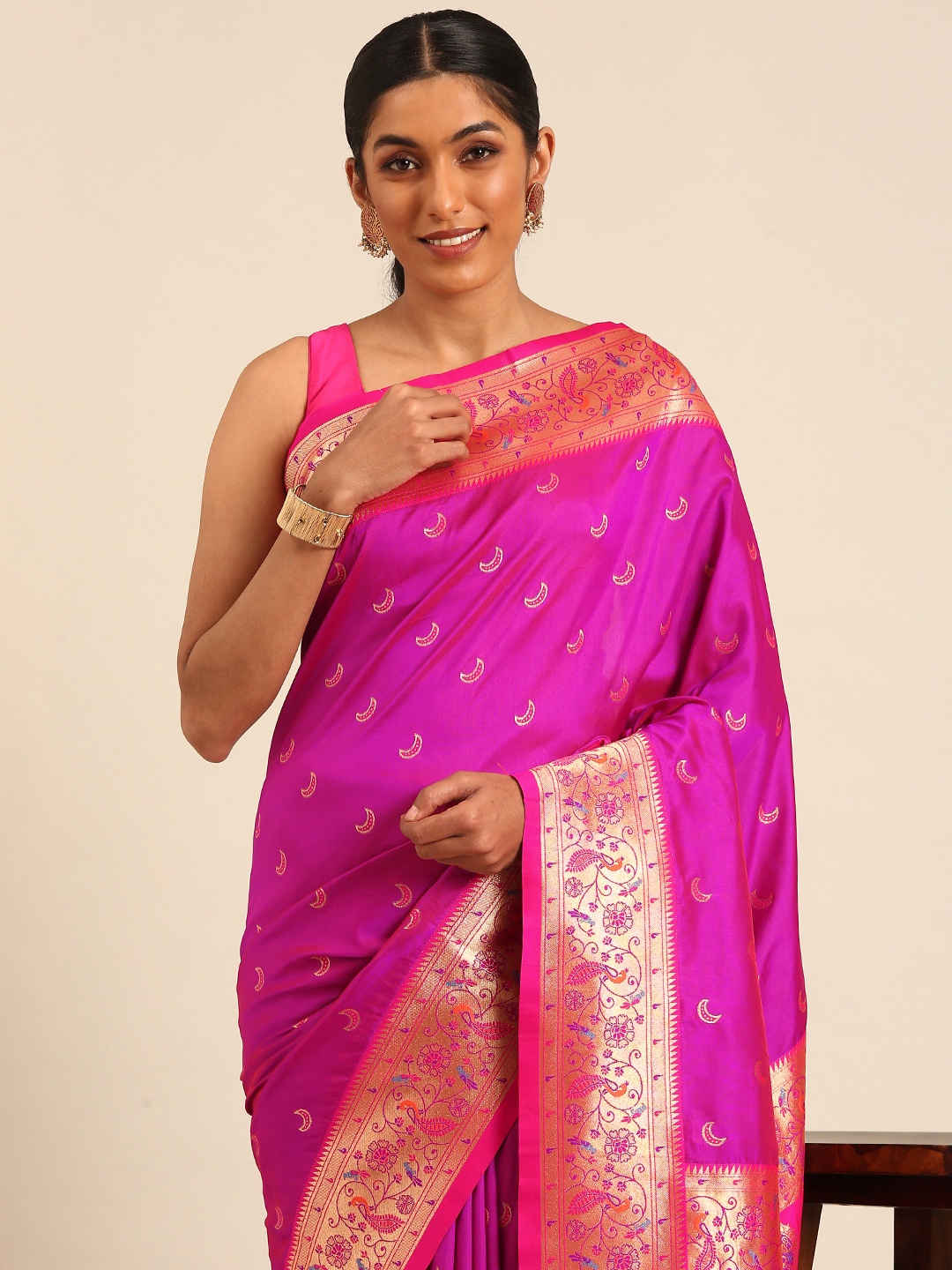 

Mitera Woven Design Zari Paithani Saree, Pink