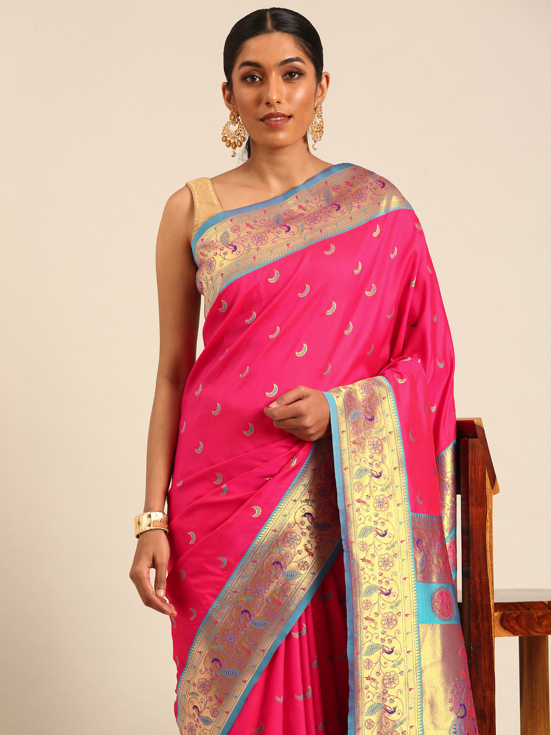 

Mitera Woven Design Zari Paithani Saree, Pink