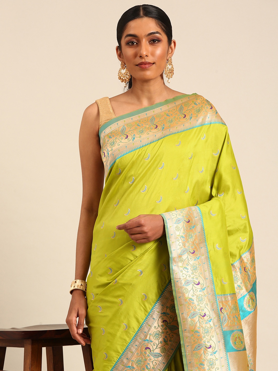 

Mitera Woven Design Zari Paithani Saree, Green