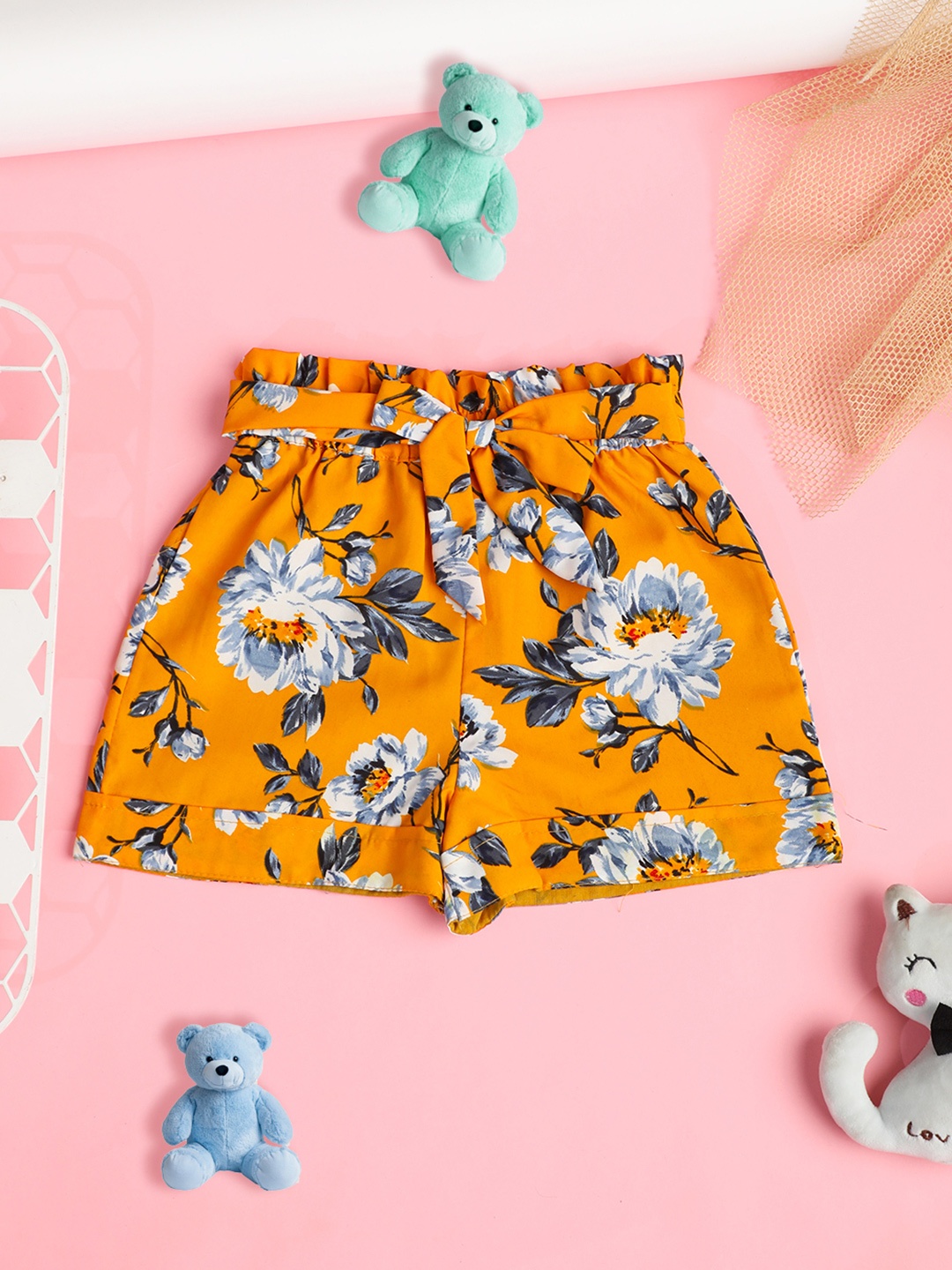 

Cutiekins Girls Floral Printed Mid-Rise Shorts, Yellow