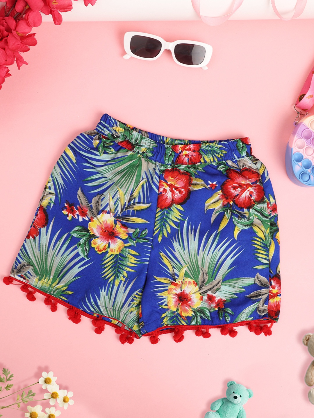 

Cutiekins Girls Floral Printed Mid-Rise Shorts, Blue