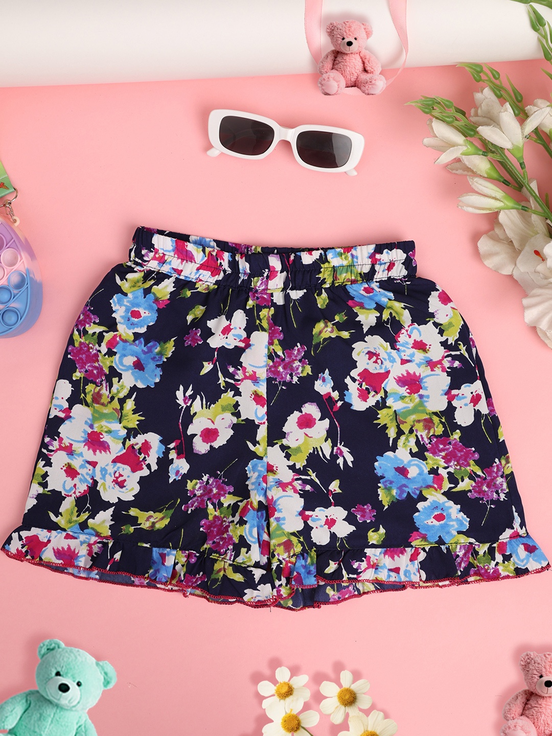 

Cutiekins Girls Floral Printed Shorts, Navy blue