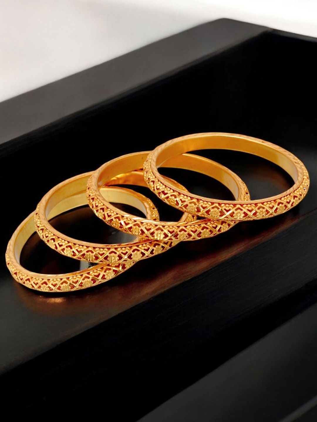 

LUCKY JEWELLERY Pack Of 4 18K One Gram Gold-Plated Bangles