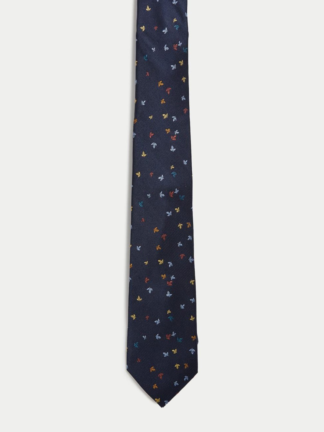 

Marks & Spencer Men Leaf Print Pure Silk Tie, Navy blue