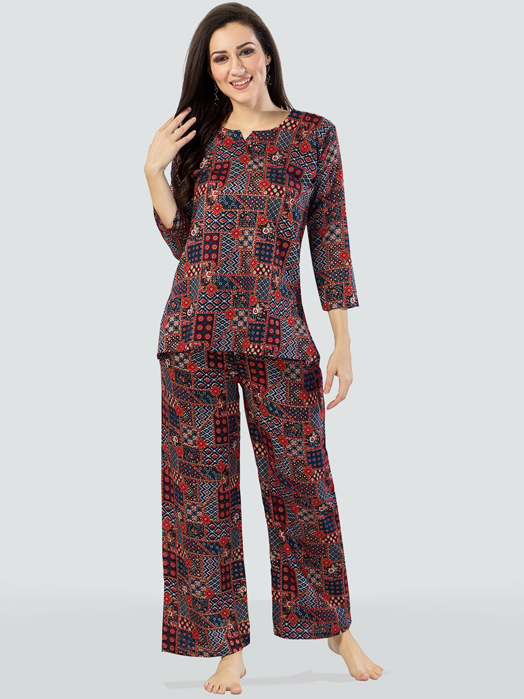 

Romaisa Women Ethnic Motifs Printed Night suit, Blue