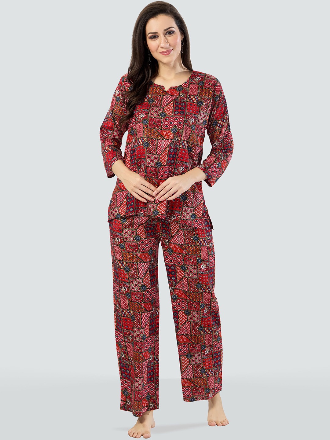 

Romaisa Women Ethnic Motifs Printed Night suit, Red