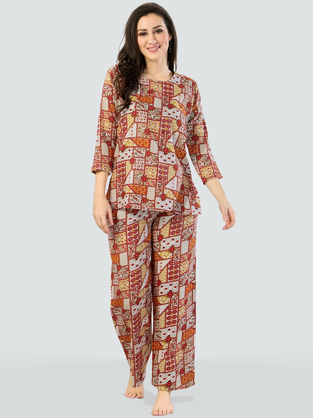 

Romaisa Women Ethnic Motifs Printed Night suit, White