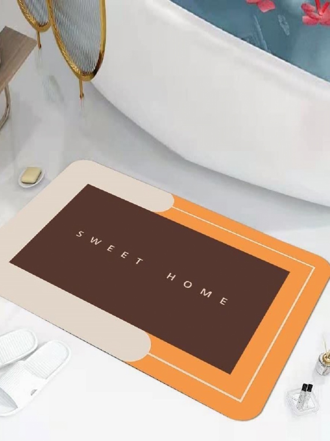 

HomeCloud Orange Coloured & Brown Non Slip Rubber Bath Rugs