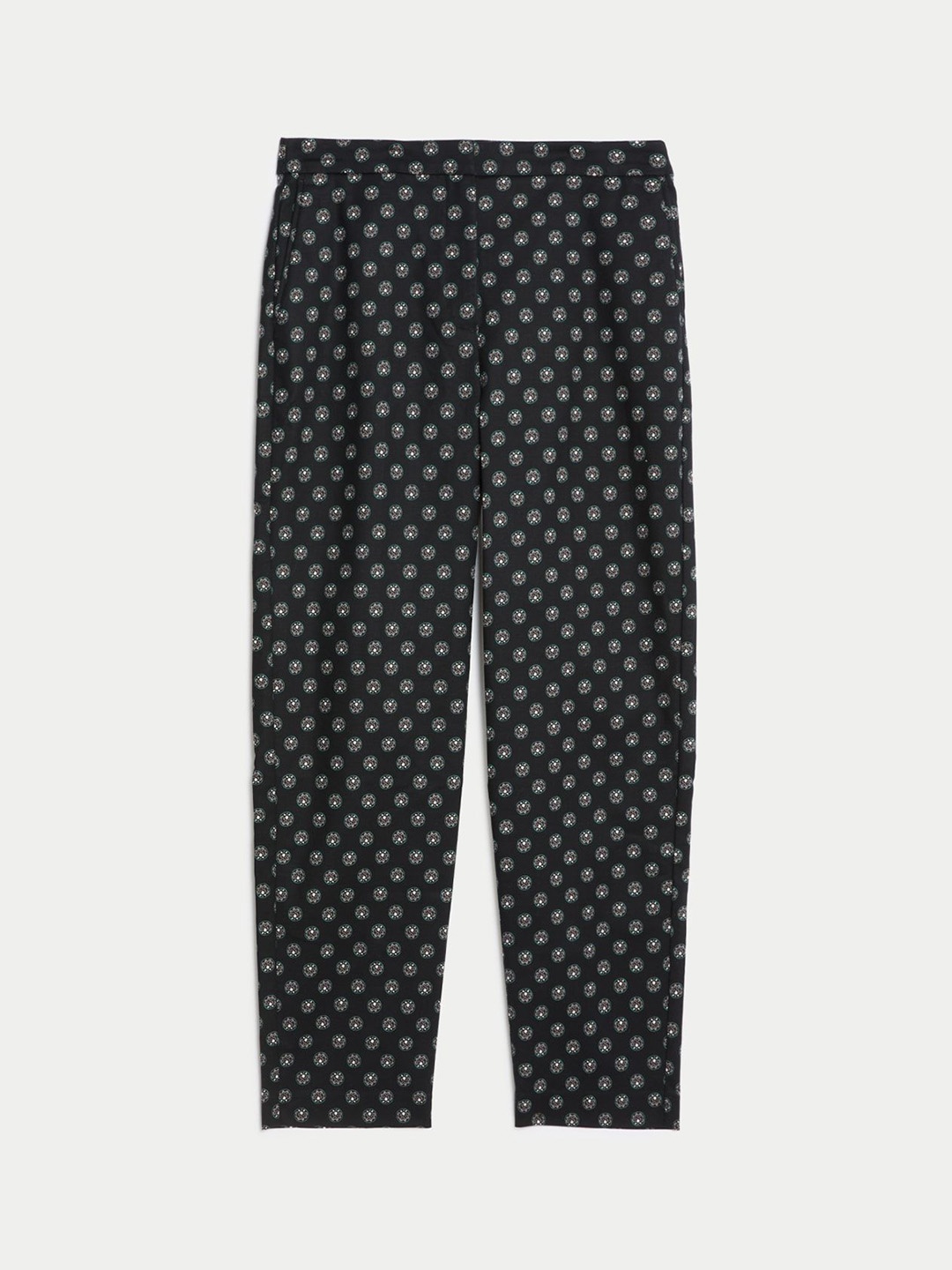 

Marks & Spencer Women Polka Dot Printed Slim Fit High-Rise Pleated Trousers, Black