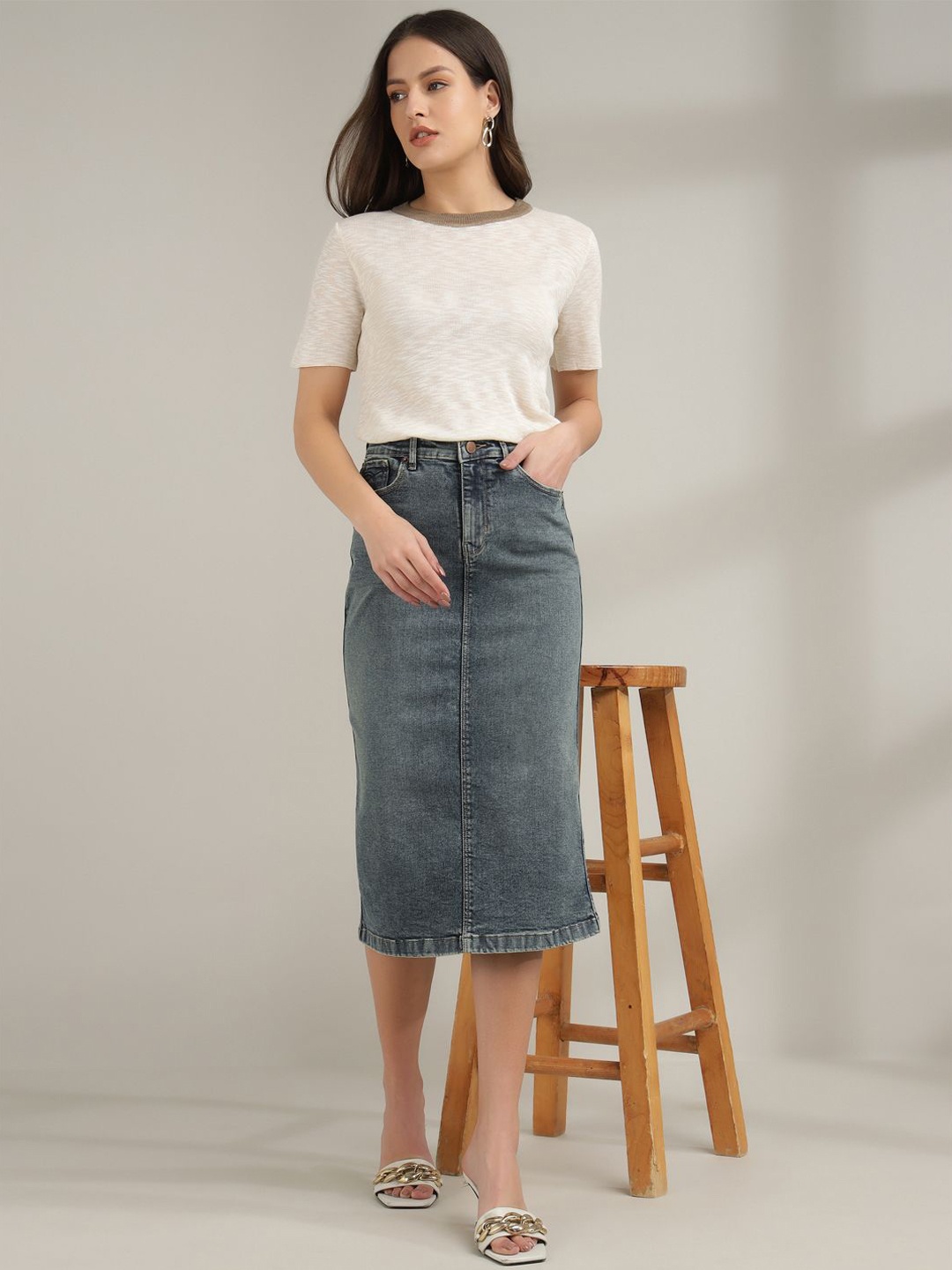 

Xpose Women High-Rise Pencil Midi Skirt, Blue