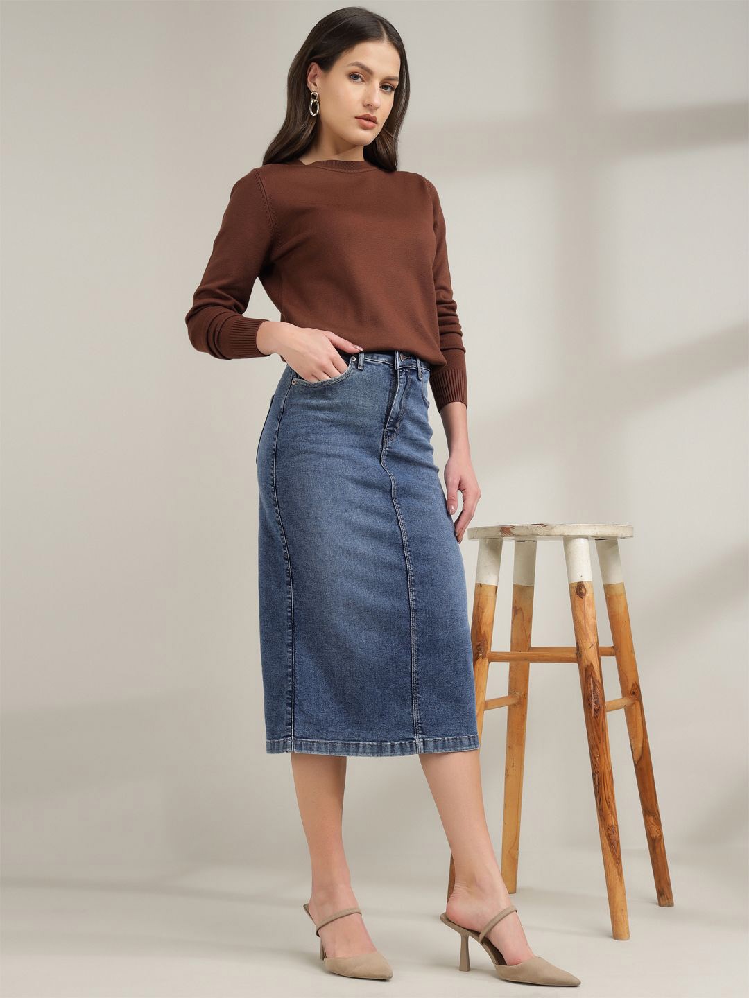 

Xpose Women High-Rise Pencil Midi Skirt, Blue