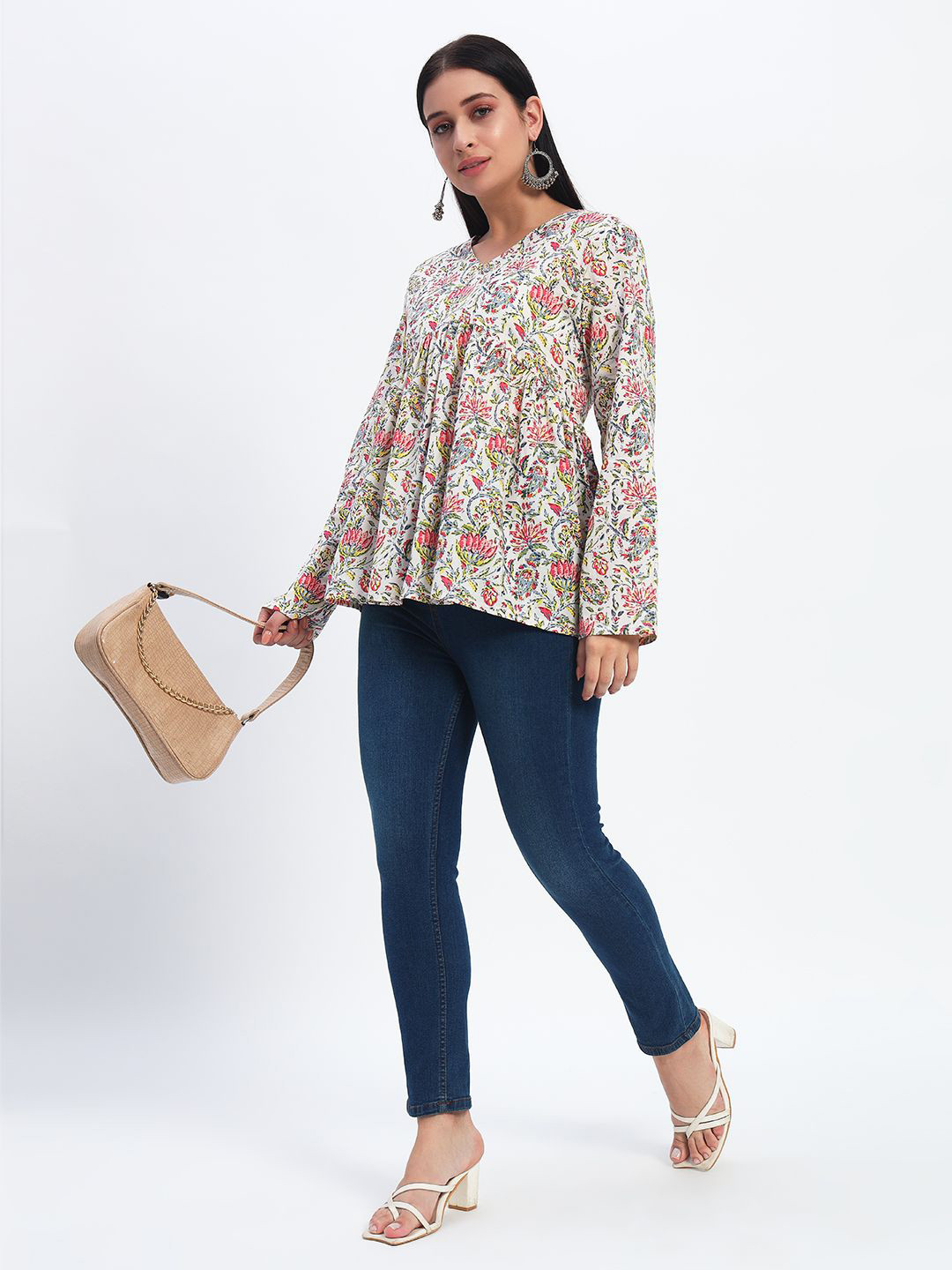 

ASHRU Women Printed Cotton Tunic, White
