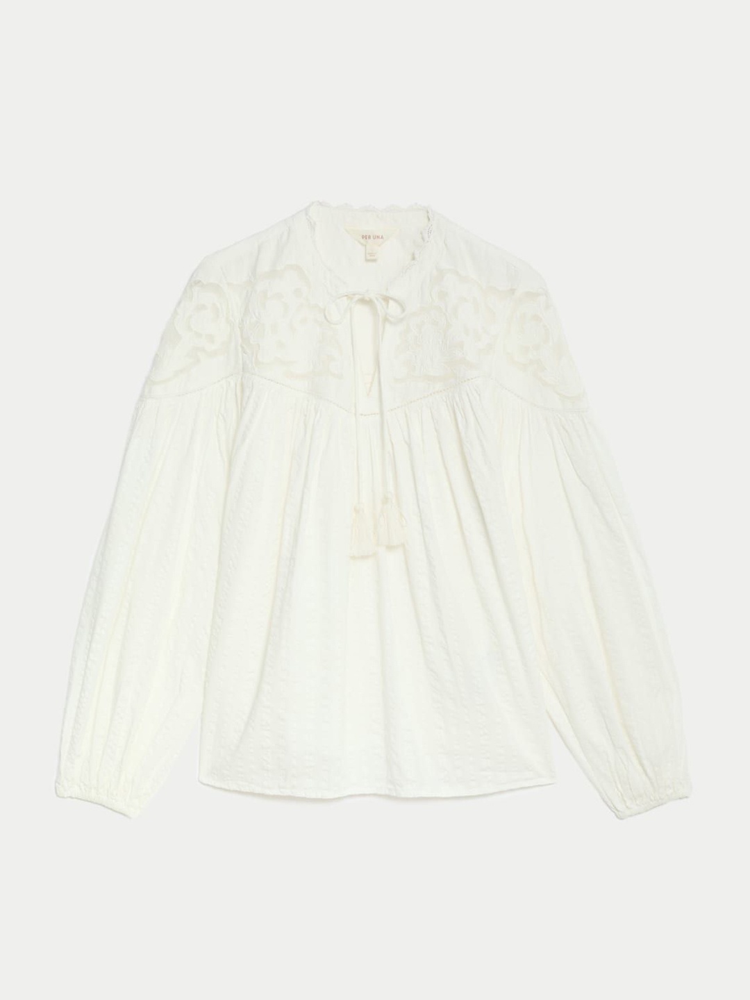 

Marks & Spencer Self Design Tie-Up Neck Top, Off white