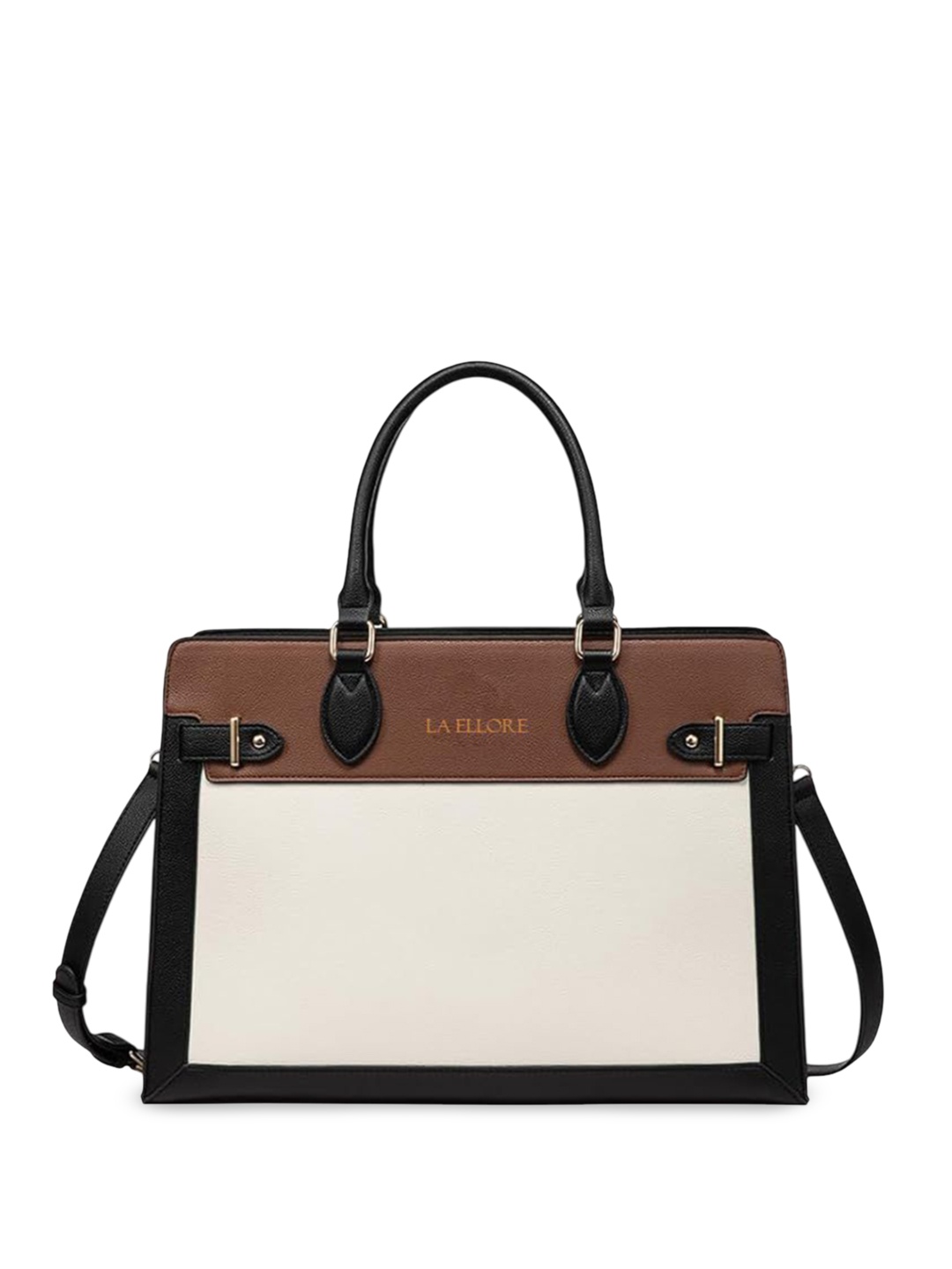 

LA ELLORE Women Colourblocked Structured Leather Handheld Bag, Off white