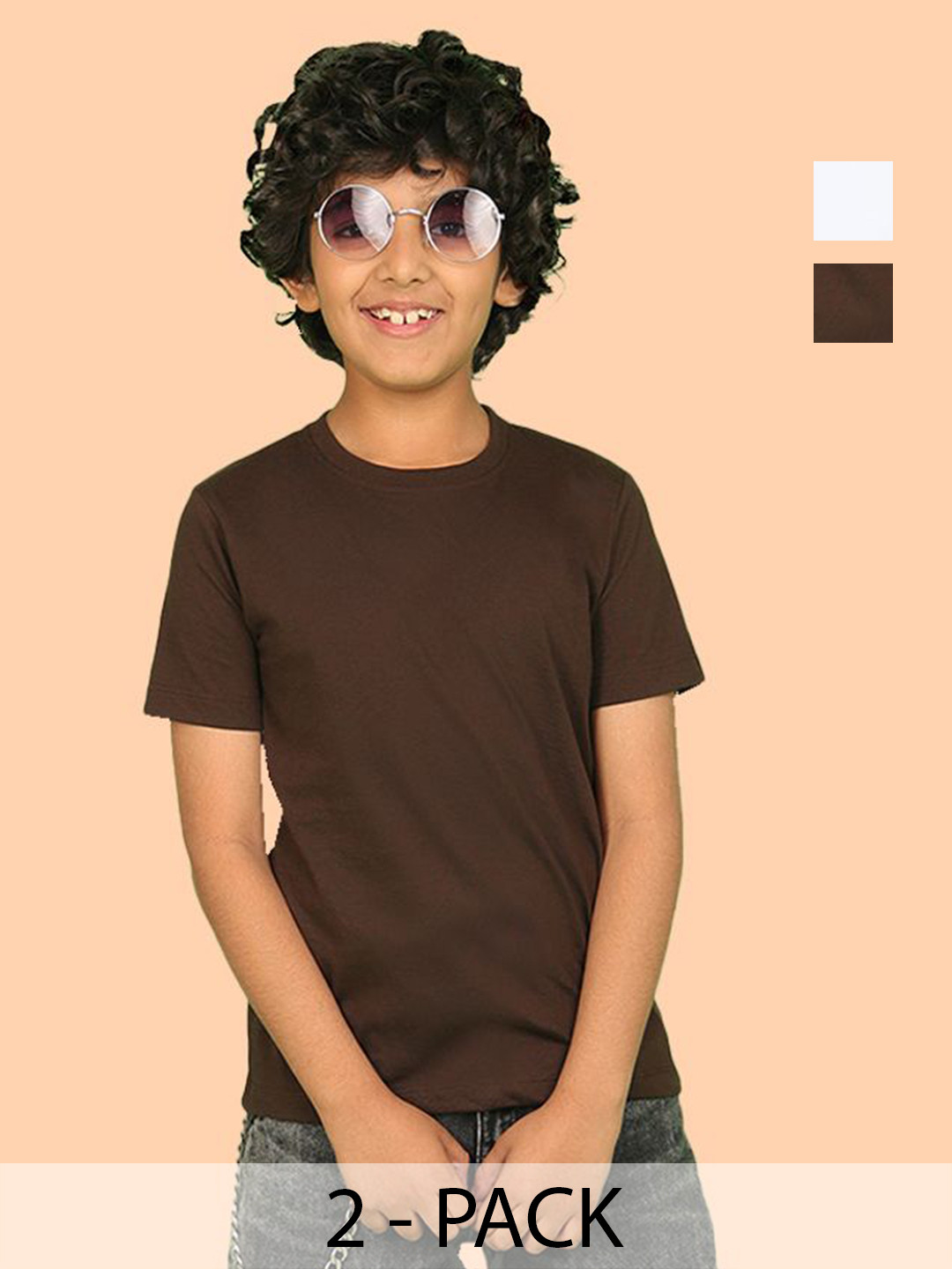 

NUSYL Pack of 2 Boys White & Brown Solid Half Sleeve T-Shirts
