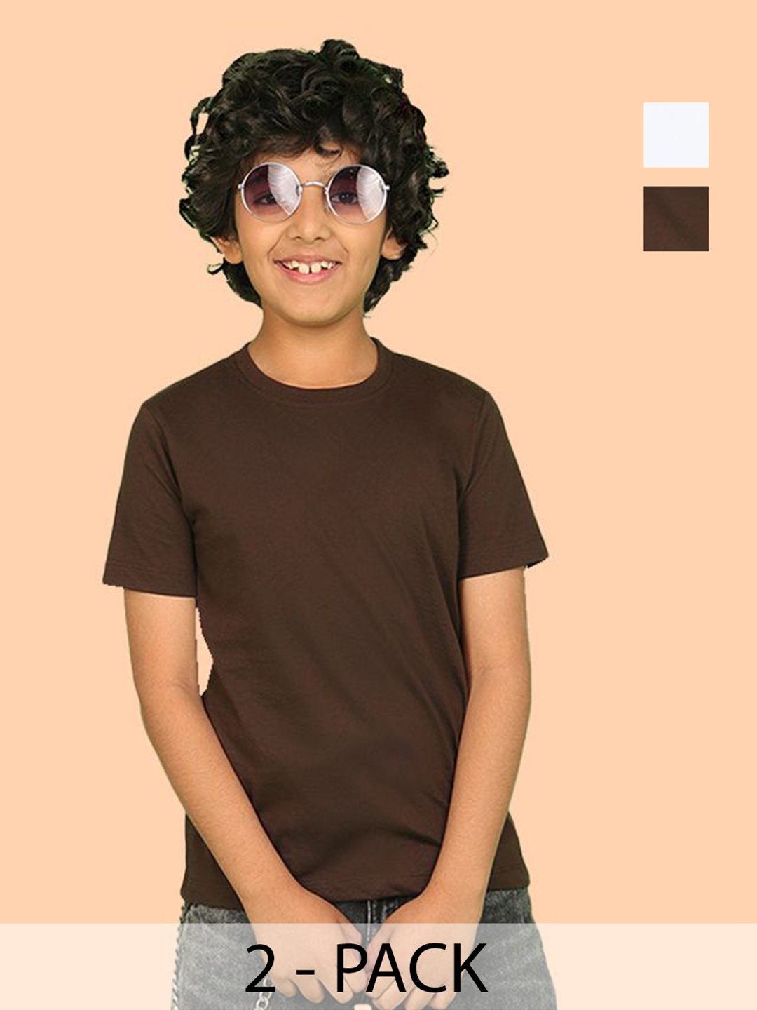

NUSYL Pack of 2 Boys White & Brown Solid Half Sleeve T-Shirts