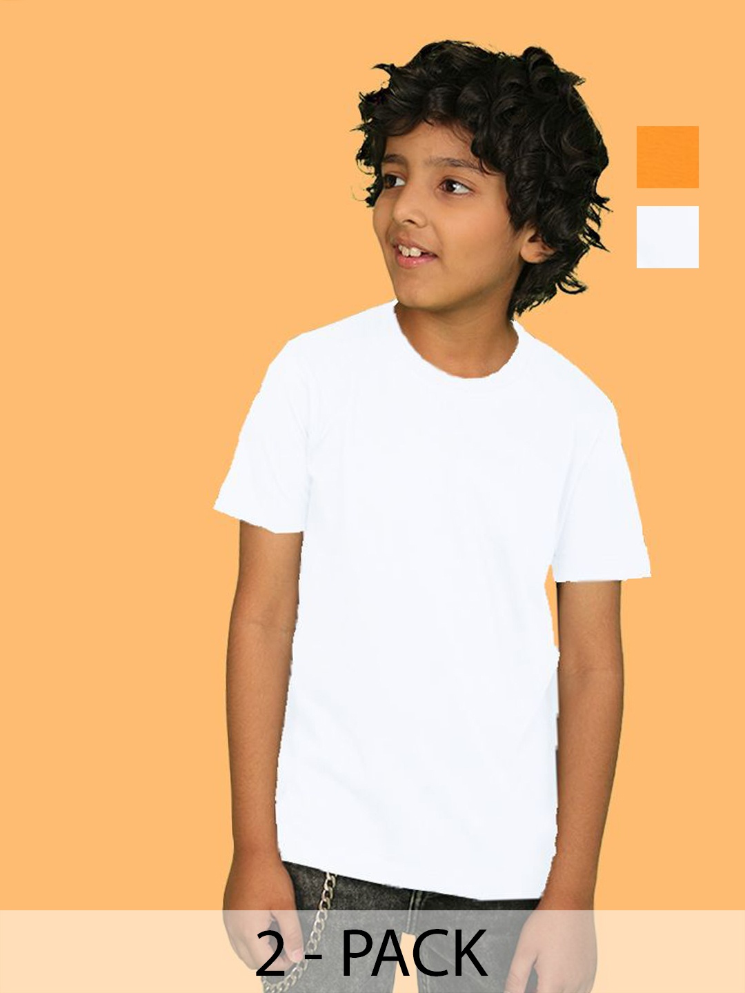 

NUSYL Boys Pack Of 2 Solid Round Neck Cotton T-Shirts, White