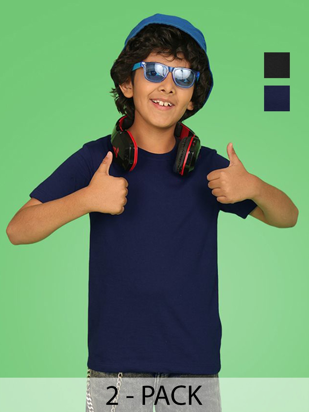 

NUSYL Pack of 2 Boys Black & Navy Blue Solid Half Sleeve T-Shirts