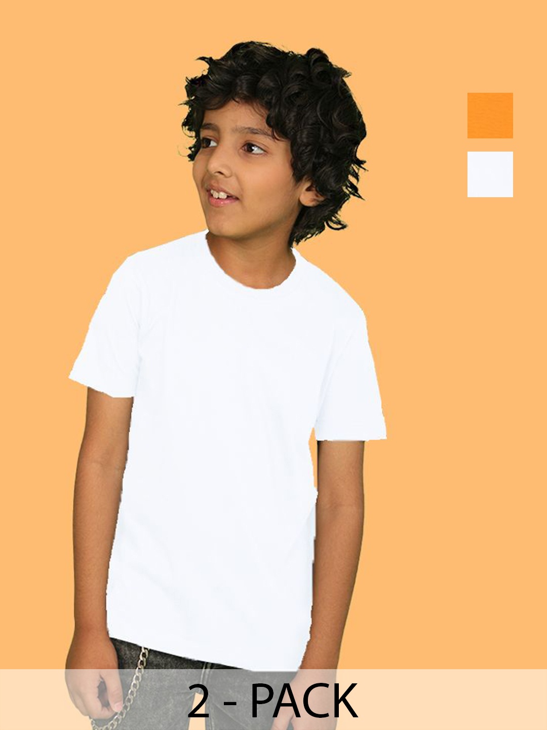 

NUSYL Pack of 2 Boys White & Orange Solid Half Sleeve T-Shirts