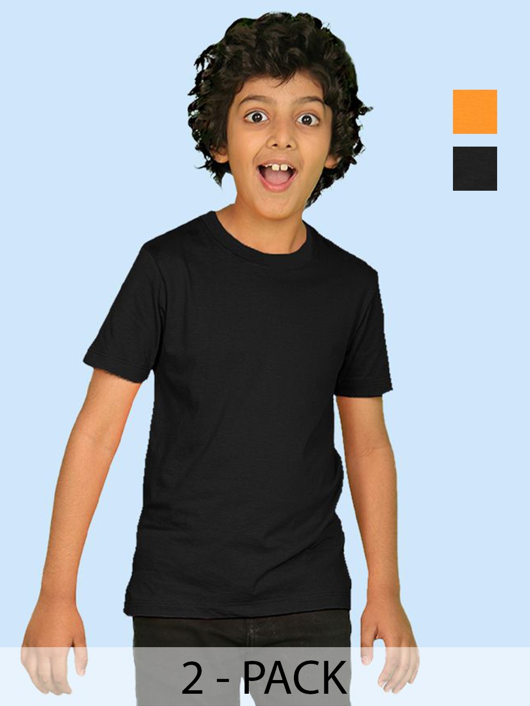 

NUSYL Pack of 2 Boys Black & Orange Solid Half Sleeve T-Shirts