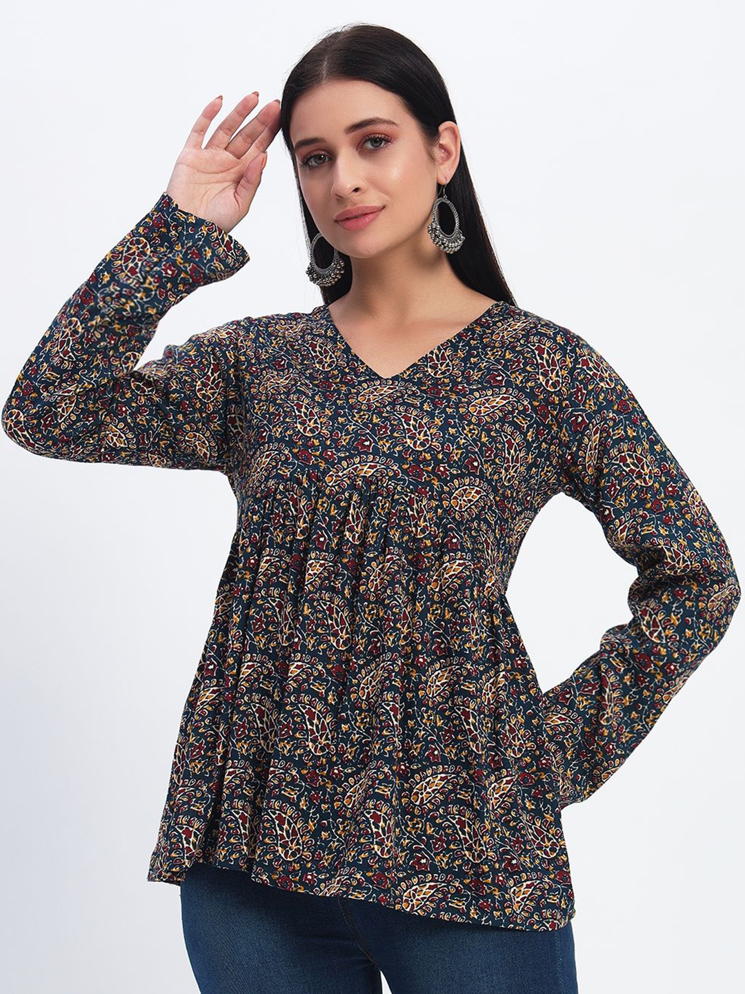 

KALINI Women Printed Ethnic Tunic, Brown