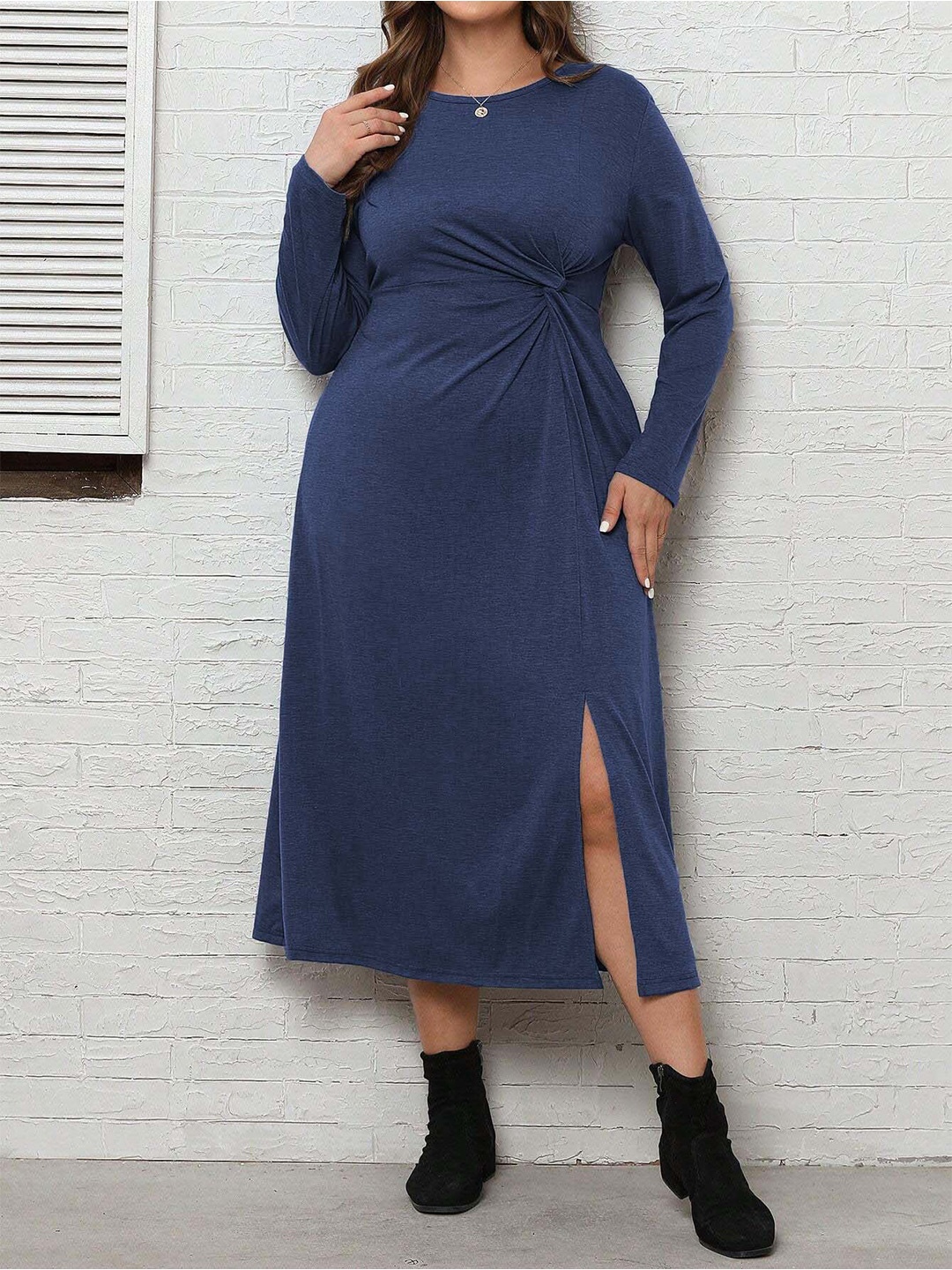 

DressBerry Curve Women Fit and Flare Midi Dress, Navy blue