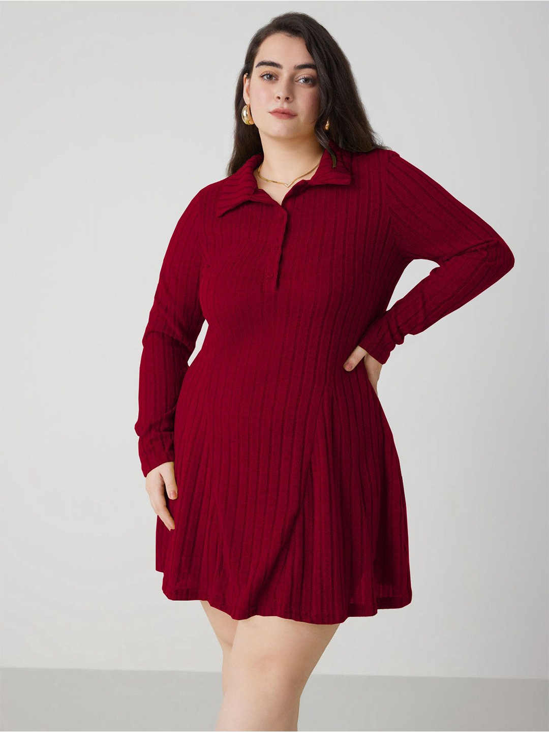 

DressBerry Curve Shirt Collar Jumper Dress, Red