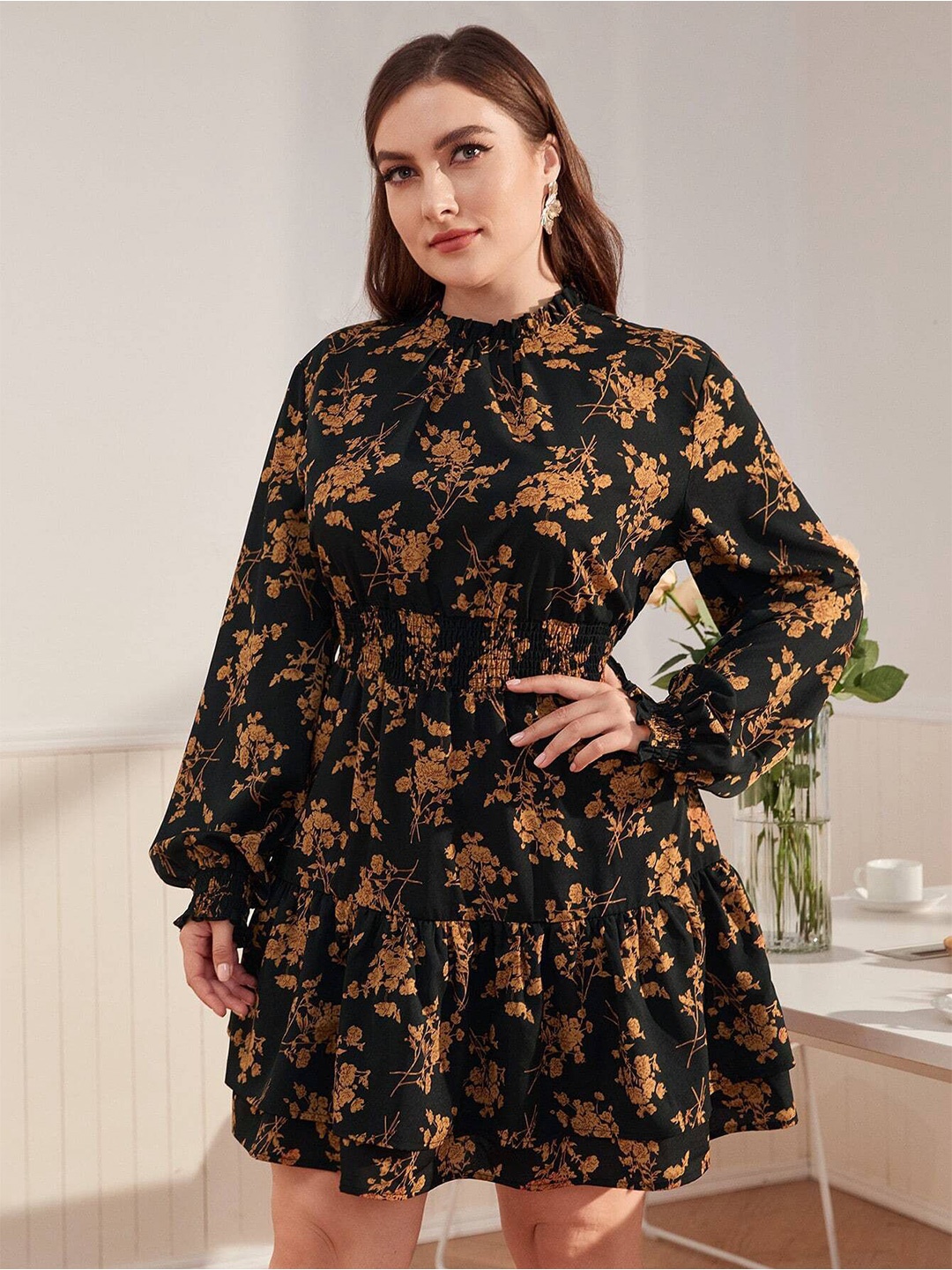 

DressBerry Curve Women Floral Printed Fit & Flare Dress, Black