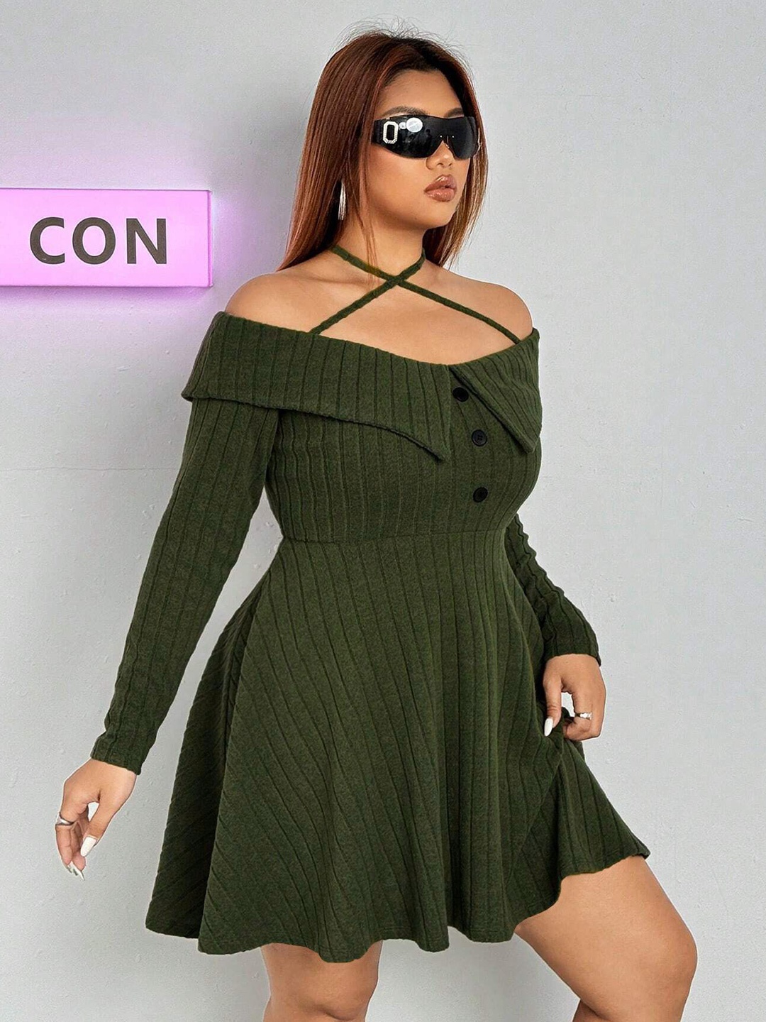

DressBerry Curve Fit & Flare Above Knee Dress, Olive