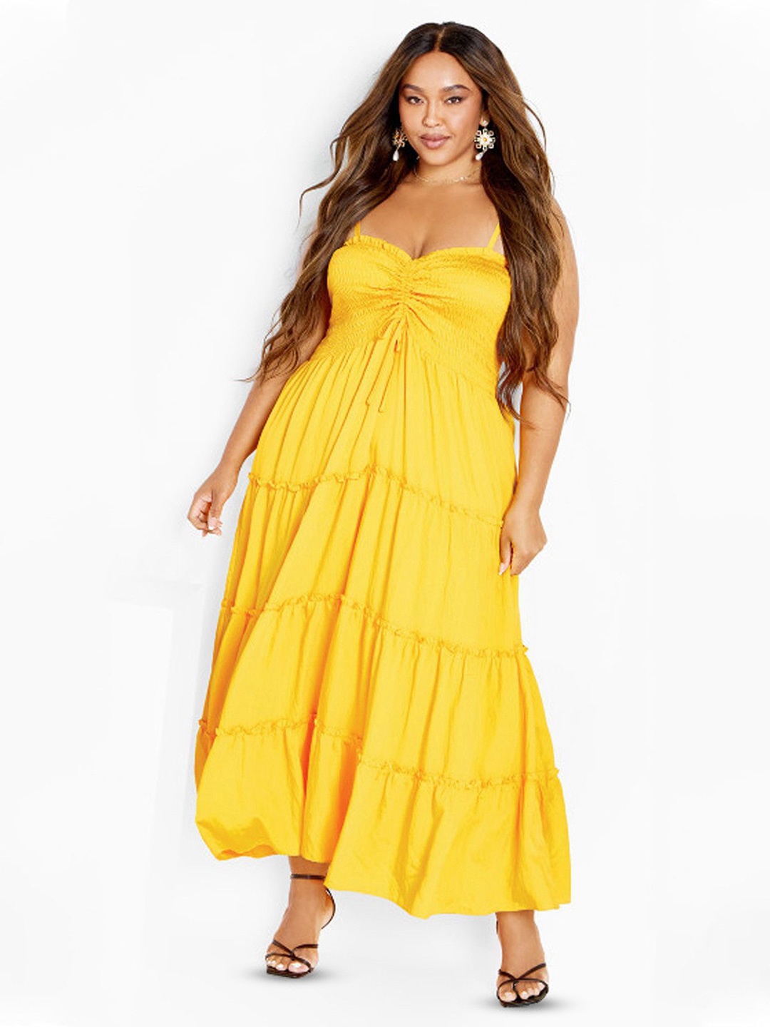 

DressBerry Curve Women Plus Size Shoulder Straps Cotton Maxi Dress, Yellow