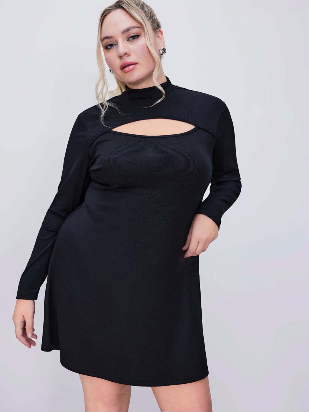 

DressBerry Curve Plus Size Cut-Outs Detail A-Line Dress, Black