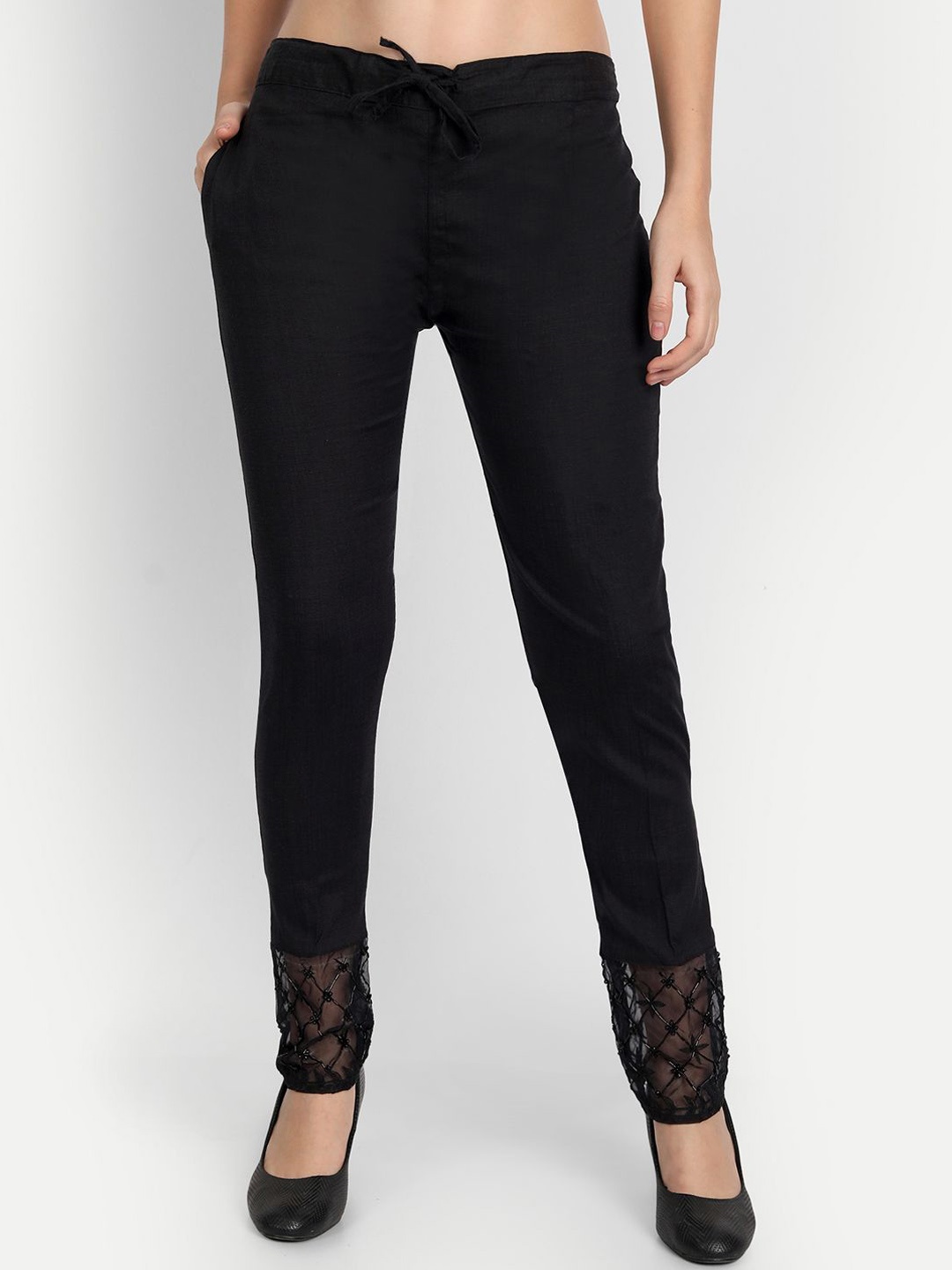 

Moda Rapido Women Embellished Smart Slim Fit Trousers, Black