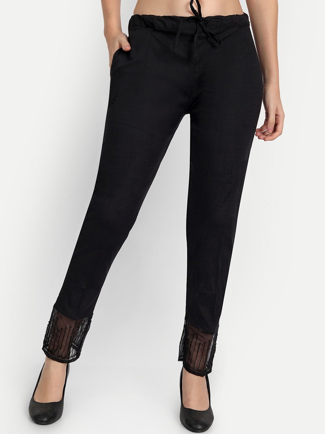 

Moda Rapido Women Embellished Smart Slim Fit Trousers, Black