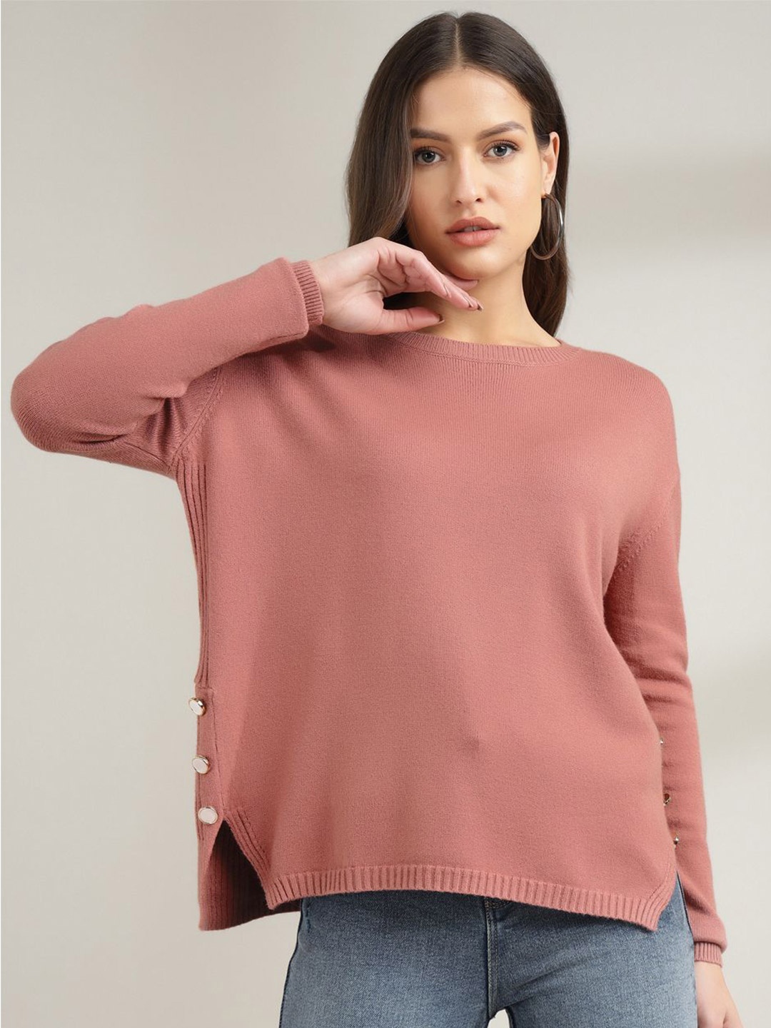 

Xpose Women Round Neck Pullover, Rose